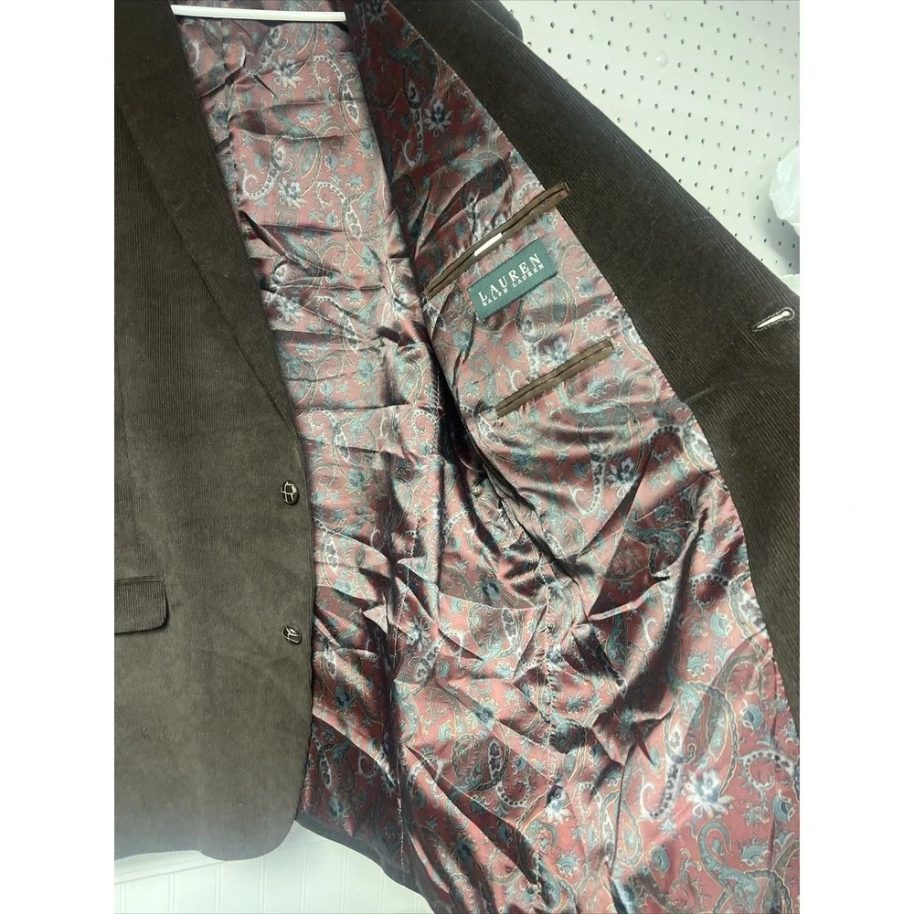 Ralph Lauren Corduroy Brown Elbow Patch Paisley Liner Blazer SportsCoat Size 46L